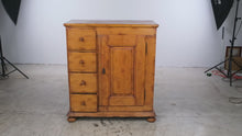 Load and play video in Gallery viewer, Antique Pine Four-Drawer Cabinet with Paneled Door and Original Patina
