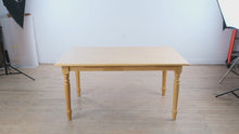 Load and play video in Gallery viewer, Solid Wood Farmhouse Dining Table with Turned Legs — 36" x 60"
