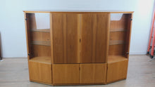 Load and play video in Gallery viewer, Teak Wall Unit Display Cabinet with Glass Doors and Media Bay
