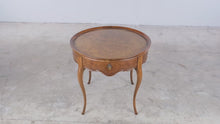 Load and play video in Gallery viewer, Burl Wood Round Side Table with Drawer and Cabriole Legs
