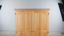 Load and play video in Gallery viewer, Solid Oak Computer Armoire Desk Cabinet with Pull Out Work Surface

