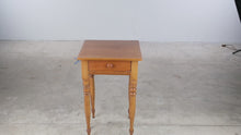 Load and play video in Gallery viewer, Tall Antique Pine One Drawer Side Table with Turned Legs
