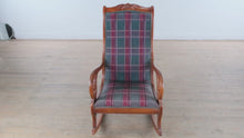 Load and play video in Gallery viewer, Classic Upholstered Wooden Rocking Chair with Plaid Fabric
