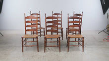 Load and play video in Gallery viewer, Set of 6 Traditional Ladder Back Dining Chairs with Woven Rush Seats
