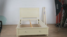 Load and play video in Gallery viewer, Jofran Full Size Storage Bed Cream Painted Wood Panel Headboard with Drawer

