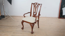 Load and play video in Gallery viewer, Mahogany Arm Chair with Fan Carving, Ball &amp; Claw Feet, and Gothic Back
