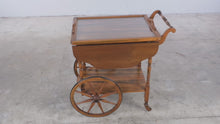 Load and play video in Gallery viewer, Vintage Wood Drop Leaf Tea Cart with Removable Glass Serving Tray
