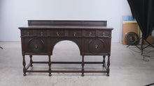 Load and play video in Gallery viewer, Antique W.A. Hathaway Jacobean Dark Wood Buffet Sideboard
