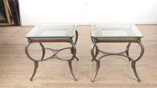 Load and play video in Gallery viewer, Pair of Monterey Glass and Metal Side Tables
