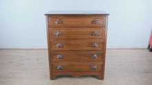 Load and play video in Gallery viewer, Vintage Solid Wood 5 Drawer Chest with Carved Hardware
