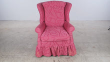 Load and play video in Gallery viewer, Traditional Rose Damask Upholstered Wingback Chair with Skirt
