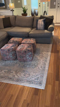 Load and play video in Gallery viewer, Large Vintage Inspired Area Rug 9.5 x 11.3 in Neutral Blue and Beige Tones
