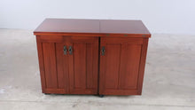 Load and play video in Gallery viewer, Amish Made Cherry Sewing Machine Cabinet with Fold Out Work Surface - Online Only
