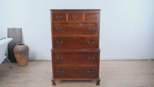 Load and play video in Gallery viewer, Vintage Union National Mahogany Secretary Chest with Drop Front Desk and Flame Grain Drawers

