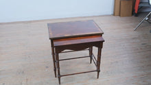 Load and play video in Gallery viewer, Burled Wood Nesting Tables Pair with Inlay Top and Traditional Base
