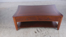 Load and play video in Gallery viewer, Traditional Mahogany Finish Bowed Coffee Table with Two Drawers
