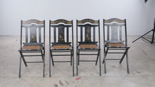 Load and play video in Gallery viewer, Set of 4 Asian Chinoiserie Black Folding Chairs Cane Seats Gold Painted
