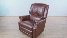Load and play video in Gallery viewer, La-Z-Boy Brown Leather Rocker Recliner Chair Manual Reclining Armchair
