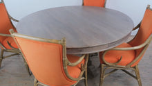 Load and play video in Gallery viewer, Modern Round Dining Table and 4 Rattan Armchairs with Orange Upholstery Set

