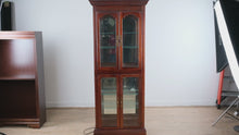 Load and play video in Gallery viewer, Pulaski Cherry Curio Cabinet Lighted Glass Display 5 Shelf
