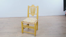 Load and play video in Gallery viewer, Mexican Folk Art Yellow Ladderback Chair with Handwoven Rush Seat
