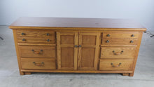 Load and play video in Gallery viewer, Thomasville Solid Oak Dresser with Center Cabinet and Seven Drawers
