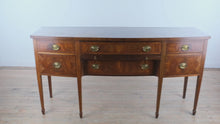 Load and play video in Gallery viewer, Antique Hepplewhite Style Mahogany Sideboard with Inlay and Pull Out Serving Slide
