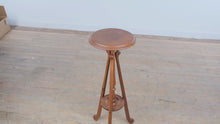 Load and play video in Gallery viewer, Vintage Wooden Plant Stand Tripod Pedestal Table Round Top 32 Inch
