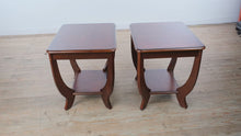 Load and play video in Gallery viewer, Pair Traditional Cherry Wood End Tables with Lower Shelf and Curved Legs

