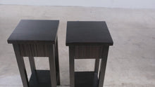 Load and play video in Gallery viewer, Pair of Pier 1 Imports Dark Wood End Tables with Drawer and Lower Shelf
