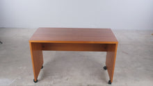 Load and play video in Gallery viewer, Nordisk Teak Rolling Desk, Contemporary Mobile Writing Desk on Casters
