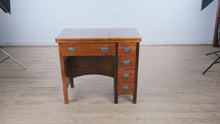 Load and play video in Gallery viewer, Vintage Drop-Leaf Sewing Machine Desk – Refinished &amp; Functional
