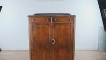 Load and play video in Gallery viewer, Antique Flame Mahogany Gentleman’s Wardrobe Armoire with Drawers and Interior Storage
