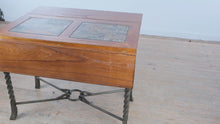 Load and play video in Gallery viewer, Drop Leaf Dining Table with Faux Stone Inlay and Twisted Iron Base
