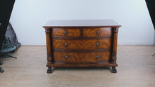 Load and play video in Gallery viewer, Hickory White Mahogany Bowfront Chest of Drawers with Carved Columns and Paw Feet
