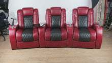 Load and play video in Gallery viewer, Seatcraft Leather Home Theater Reclining Seating Row with Lighting and Accessories
