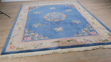 Load and play video in Gallery viewer, Chinese Wool Floral Area Rug - Blue and Blush - Blossom Motif
