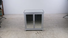 Load and play video in Gallery viewer, Silver Mirrored Two-Door Accent Cabinet with Shutter Doors
