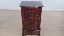 Load and play video in Gallery viewer, Cherry Jewelry Armoire with Mirror and Side Necklace Storage Cabinet
