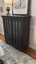 Load and play video in Gallery viewer, Crate and Barrel Attributed Faulkner Library Cabinet Solid Wood Glass Door Bookcase
