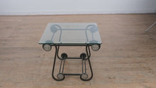 Load and play video in Gallery viewer, Square Glass &amp; Wrought Iron Side Table with Ornamental Detailing
