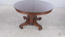 Load and play video in Gallery viewer, Antique Victorian Oak Round Pedestal Dining Table on Casters

