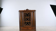 Load and play video in Gallery viewer, Jacobean Revival Walnut China Cabinet Display Cabinet with Carved Glass Door - Online Only
