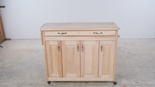 Load and play video in Gallery viewer, Rolling Butcher Block Kitchen Island with Drop Leaf and Storage

