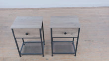 Load and play video in Gallery viewer, Industrial Wood and Metal Nightstands Pair with Drawer and Mesh Shelf

