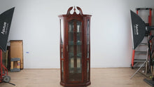 Load and play video in Gallery viewer, Pulaski Cherry Corner Curio Cabinet with Glass Shelves and Light
