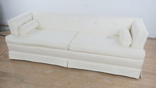 Load and play video in Gallery viewer, Elegant Ivory Mid-Century Modern Sofa / Couch - New Foam Cushions
