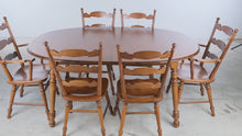 Load and play video in Gallery viewer, Tell City Solid Maple Dining Table and 6 Chair Set with Leaf
