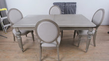 Load and play video in Gallery viewer, Hooker Furniture Elina Collection Dining Table and 4 Upholstered Chairs Set
