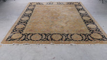 Load and play video in Gallery viewer, Hand Knotted Wool Oushak Style Area Rug Gold Black Floral 8 x 10
